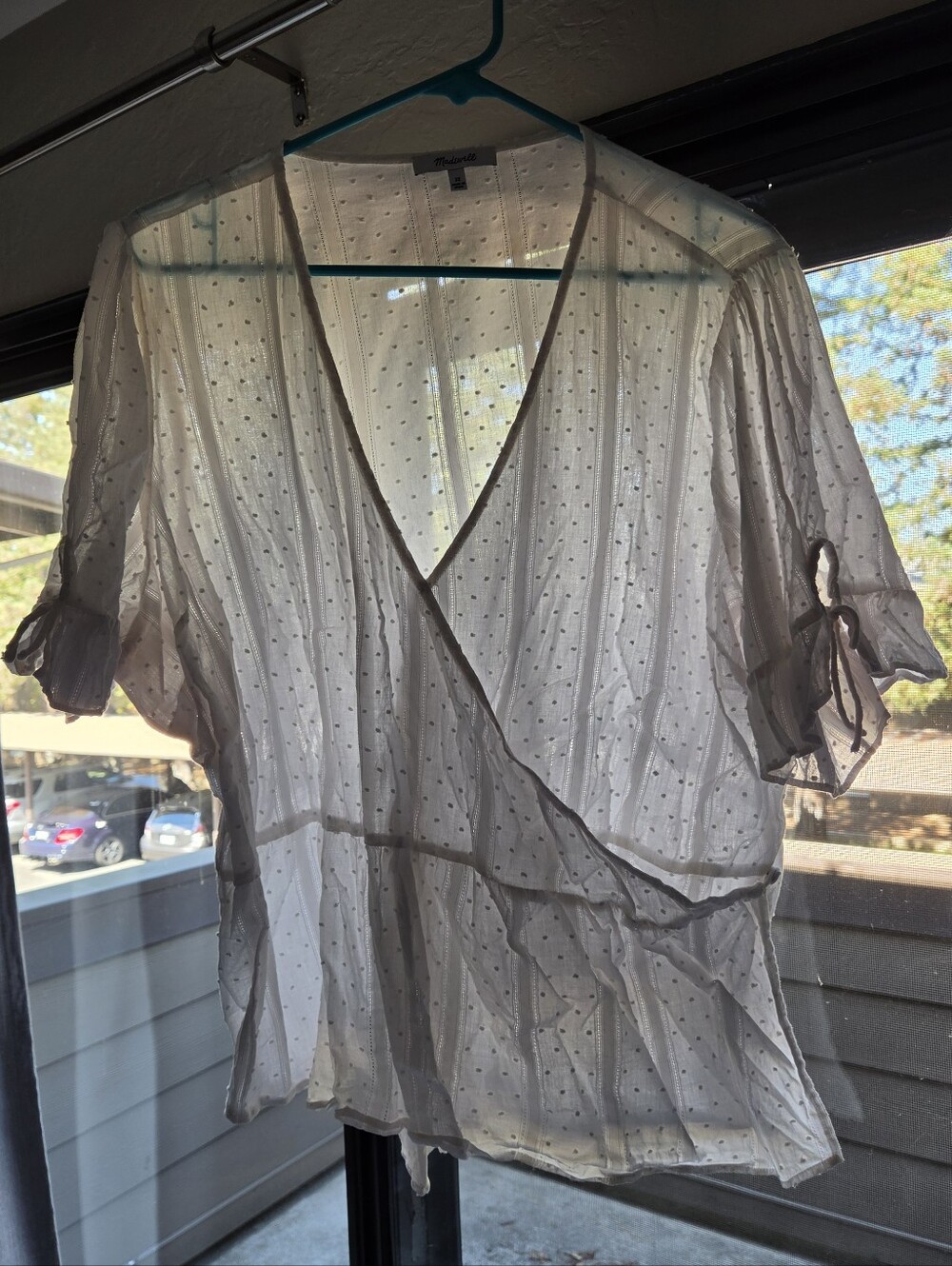 Madewell Tie-Sleeve Wrap Top Swiss Dot White Size 22